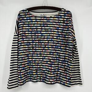 J Crew Michael De Feo Top Womens Size L Striped Graffiti Art Boat Neck New York